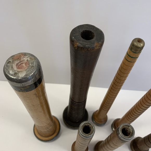 7 Vtg Industrial Brown Wood Textile Spools Rustic Primitive Farmhouse Home Decor - Picture 7 of 8